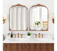 Costway Specchio da parete ad arco barocco ornato con cornice in metallo, Specchio da parete vintage ed antico 95 x 66 cm