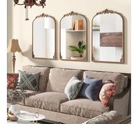 Costway Specchio da parete ad arco barocco ornato con cornice in metallo, Specchio da parete vintage ed antico 90 x 61 cm