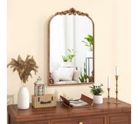 Costway Specchio da parete ad arco barocco ornato con cornice in metallo, Specchio da parete vintage ed antico 76 x 51 cm
