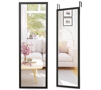 COSTWAY Specchio da Parete Lungo 108 x 36,5 cm, Specchio a Figura Intera Appendere con Cornice in Legno e Ganci, 2 Metodi di Montaggio e Altezza Regolabile (Nero)