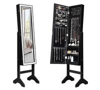 COSTWAY Specchio Portagioie da Terra, Armadietto Portagioie (Nero) | Organizer Spazioso per Gioielli con Specchio a Figura Intera, per Camera da Letto e Salotto, 35,5 x 33 x 153 cm