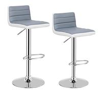 COSTWAY Stabile base rotonda cromata e set 2 sgabelli da bar regolabili in pelle con poggiapiedi, sedia girevole,sgabello quadrato moderno con schienale basso per casa,caffetteria,Grigio,36x43x99cm