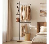Costway Stand appendiabiti da terra 167 cm legno/metallo 4 ganci 2 aste piano, Attaccapanni salvaspazio moderno ingresso salotto