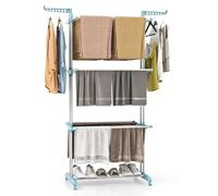 COSTWAY Stendibiancheria a Torre, Stendibiancheria Verticale Salvaspazio con Supporti per Grucce Girevoli e Piani Pieghevoli, Stendino Pieghevole con Ruote, 127 x 63 x 171 cm (Azzurro)