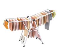 COSTWAY Stendibiancheria con 20 Barre, Stendino Pieghevole in Metallo Regolabili in Altezza, Clips per Calzini, Supporto per Abbigliamento Autoposante a Ali per Interno Esterno (Bianco)