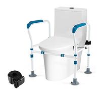 COSTWAY Supporto di Sicurezza Telaio Autonomo per WC, Blu | Supporto per WC Regolabile in Altezza e Larghezza con Cinghia di Fissaggio, Con Ventose Antiscivolo