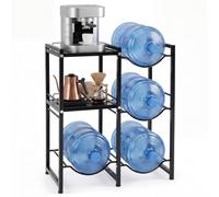 COSTWAY Supporto per Brocca d'Acqua da 19 L con 2 Ripiani Aperti | Supporto per 4 Bottiglie in Acciaio al Carbonio con Piedini Regolabili, Scaffale per Acqua a 3 Piani per Cucina e Ufficio