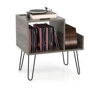 COSTWAY Supporto per Giradischi con Presa di Corrente, Espositore per Dischi con Presa di Corrente e Porta USB, Capacità Fino a 145 Album, per Soggiorno e Camera da Letto, 66 x 45 x 67 cm (Grigio)