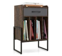 COSTWAY Supporto per Giradischi, Mobile Giradischi in Legno con Cassetto in Tessuto e 4 Scomparti, per fino a 160 Dischi in Vinile, Scaffale per Dischi in Stile Retrò per Soggiorno e Camera da Letto