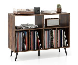 COSTWAY Supporto per Giradischi, Mobiletto per Giradischi a 3 Livelli con Scaffali per Vinili, Tavolino per Dischi con 5 Gambe, Scaffale Espositivo per Soggiorno, Sala Musica (Marrone)