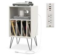 COSTWAY Supporto per Giradischi, Porta Vinili con 5 Scomparti di Archiviazione, Presa di Corrente e Porta USB e TYPEC, per Soggiorno, Camera da Letto e Ufficio, 48 x 40 x 88 cm (Bianco)
