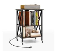COSTWAY Supporto per Giradischi, Supporto per Giradischi in Vinile con Presa di Corrente e Porta USB, Ruote Bloccabili, 3 Livelli, per Soggiorno, Camera da Letto, 52 x 45 x 75 cm (Grigio)