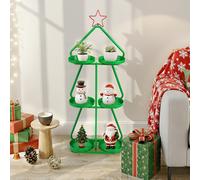 Costway Supporto per piante di natale a forma di alberocon stella rossa e vassoi per stoccaggio, Supporto per decorazioni festive