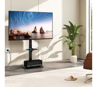 Costway Supporto TV da pavimento con presa di corrente in altezza e inclinazione, Supporto TV universale per TV con ripiano av regolabile Nero