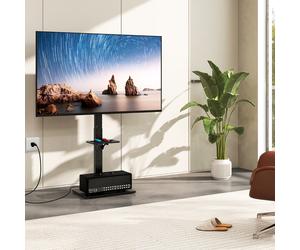 Costway Supporto TV da pavimento con presa di corrente in altezza e inclinazione, Supporto TV universale per TV con ripiano av regolabile Nero