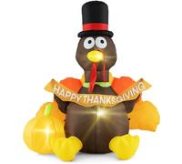 COSTWAY Tacchino Gonfiabile con Zucca, Decorazione Gonfiabile per Halloween con Luci a LED, Cappello da Pellegrino e Coda Colorata, Gonfiabili Felici per Festa, Giardino Esterno, Cortile e Prato