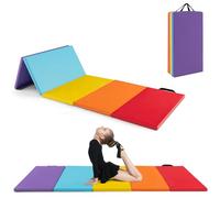 COSTWAY Tappetino Ginnastica, Tappetino Portatile e Pieghevole con Maniglie, Tappetino Leggero per Yoga e Allenamenti per Stretching e Capriole da Casa e Palestra (Arcobaleno)