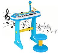 COSTWAY Tastiera Giocattolo a 31 Tasti, Pianoforte Digitale per Bambini, con Microfono Sgabello Luci, Funzioni di Record e Playback, Pianola Bambini con 22 Battiti/8 Toni/7 Ritmi, per 3+ Anni (Blu)