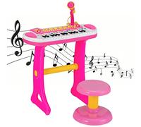 COSTWAY Tastiera Giocattolo a 31 Tasti, Pianoforte Digitale per Bambini, con Microfono Sgabello Luci, Funzioni di Record e Playback, Pianola Bambini con 22 Battiti/8 Toni/7 Ritmi, per 3+ Anni (Rosa)