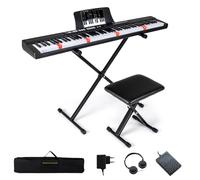 COSTWAY Tastiera Pianoforte Elettrico a 88 Tasti, Piano Digitale con Supporto e Sgabello Regolabili, Tastiera Sensibile, Tasti e Pulsanti Illuminati, Funzione MIDI, Pedale di Sustain, Cuffie (Nero)