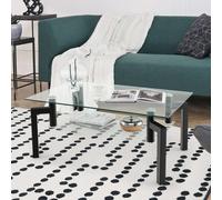 Costway Tavolino d’accento moderno a 2 livelli e piano in vetro temperato, Tavolino da caffè rettangolare in vetro Nero
