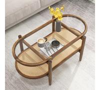 Costway Tavolino da caffè a 2 piani cornice in legno d'acacia e poltrona imbottita cuscino lombare, Tavolo da salotto in rattan e poltrona lounge Grigio