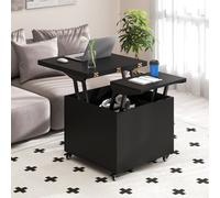 Costway Tavolino da caffè con piano sollevabile e contenitore nascosto, Tavolo moderno 3 in 1 con cassetto e ruote 360° Nero