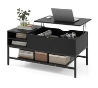 COSTWAY Tavolino da Caffè con Piano Sollevabile e Scomparto Nascosto, Tavolo da Salotto in Legno con Ripiano Portaoggetti, Ideale per Piccoli Spazi (Nero)