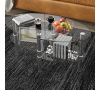 Costway Tavolino da caffè in vetro a 3 ripiani da salotto Tavolo da tè con design ovale per casa e ufficio 89x51x45cm Trasparente
