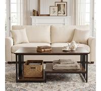 Costway Tavolino da caffè rettangolare con 2 ripiani portaoggetti e struttura metallica resistente, Tavolo moderno per soggiorno e lounge 110x60x45 cm Marrone
