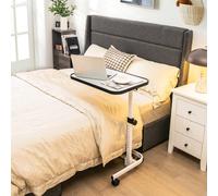 Costway Tavolino da letto con ruote regolabile e inclinabile con barra, Tavolino servitore letto multiuso Bianco