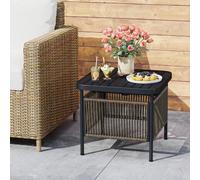 Costway Tavolino da patio a 2 livelli in metallo con ripiano da bistrò per veranda, Tavolino da esterno per ombrellone da 4 cm Nero
