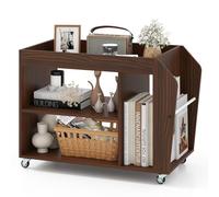 COSTWAY Tavolino da Salotto a 3 Ripiani con Ruote, Tavolino Caffè Laterale in Legno per Soggiono e Studio, Mobile Porta Stampante per Casa e Ufficio, 76 x 39,5 x 55 cm, Noce