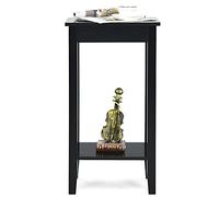 COSTWAY Tavolino da Salotto Alto a 2 Livelli Aperti, Tavolino Comodino in Legno di Pino Massicio, Tavolino Moderno Portaoggetti per Soggiorno e Camera da Letto, 40 x 30 x 73,5 cm (1, Nero)