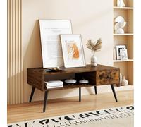 Costway Tavolino moderno mid-century con 1 cassetto e mensola, Tavolino da caffè per salone e reception Marrone rustico