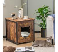 Costway Tavolino multiuso per gatti con porta ingresso a forma di gatto, Mobile decorativo per lettiera per gatti Marrone