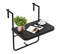 COSTWAY Tavolino Pieghevole da Balcone, Regolabile in Altezza, Tavolo da Appendere Adatto a Ringhiera da 3-15 cm, 62,5x60x84 cm, per Giardino Esterno Terrazzo (Nero)