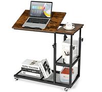 COSTWAY Tavolino Porta PC Regolabile in Altezza e Inclinazione, Tavolo Laterale per Letto e Divano con Ruote, Tavolino in Legno e Metallo per Salotto e Camera da letto, 80 x 40 x 64-95 cm (marrone)