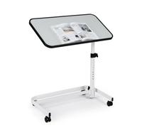 COSTWAY Tavolino Serviletto, Tavolino da Letto e Divano con Ruote (Bianco) | Tavolo Basso Regolabile in Altezza 73-94cm con Piano Inclinabile e Barra di Protezione da Camera da Letto e Salotto