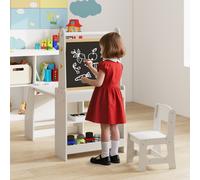 Costway Tavolo da attività multifunzionale con lavagna e sedia lavagna bianca, Set tavolo e sedia per bambini 2 ripiani rotolo di carta Grigio