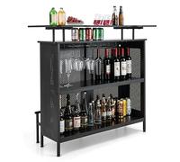 COSTWAY Tavolo da bar da cucina, bancone da cucina con vano portaoggetti e poggiapiedi, bancone con telaio in metallo, piedini regolabili, 120 x 50 x 106,5 cm, nero