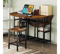 Costway Tavolo da cucina rotondo con ampio piano e 2 sgabelli sala da pranzo, Set da pranzo pieghevole a 3 pezzi per soggiorno Marrone
