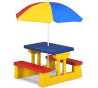 COSTWAY Tavolo da Picnic per Bambini con Parasole Pieghevole (Colore 1) | Set da Giardino per Bambini con Tavolo e Panche per Festa e Picnic