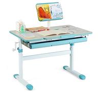 COSTWAY Tavolo di Studio per Bambini 3-12 Anni, Tavolino Regolabile in Altezza con Piano Inclinabile, Libreria e Cassetta di Archiviazione, Ideale per Disegno (Blue)
