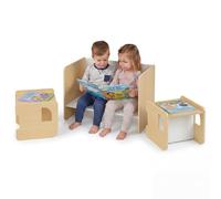 COSTWAY Tavolo e 2 Sedie per Bambini con Lavagna (Naturale)