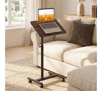 Costway Tavolo laterale regolabile con altezza regolabile e piano inclinabile, Tavolino con ruote per soggiorno e camera da letto Noce