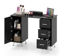 COSTWAY Tavolo per Manicure, Tavolo per Unghie con Cassetti, Cuscino Poggia Polsi e Gambe in Metallo, Stazione per Unghie Estetista Nail Art per Salone di Bellezza (Nero)