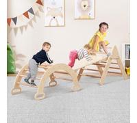 COSTWAY Telaio da Arrampicata per Bambini, Triangolo di Arrampicata Pieghevole con Triangolo Arco e Salita, Regalo per Bambini 1 Anni + (Naturale)