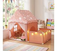 Costway Tenda da gioco che si illumina al buio per bambini con recinto, 2 in 1 casetta gioco per bambini 3+ anni con porte traspiranti e luci delle stelle Ros