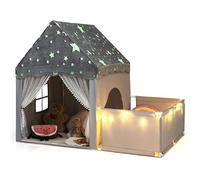 COSTWAY Tenda da Gioco Fosforescente per Bambini con Recinto (Grigio) | 2 in 1 Casetta per Interni con Imbottito Morbida, Reti Traspiranti e Luci a Stelle,Idea Regalo per Bambini 3+Anni